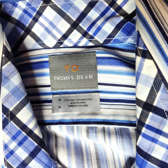 Men's Thomas Dean Flip Cuff Shirt Button Down Sz. M  Blue White - Picture 3 of 6